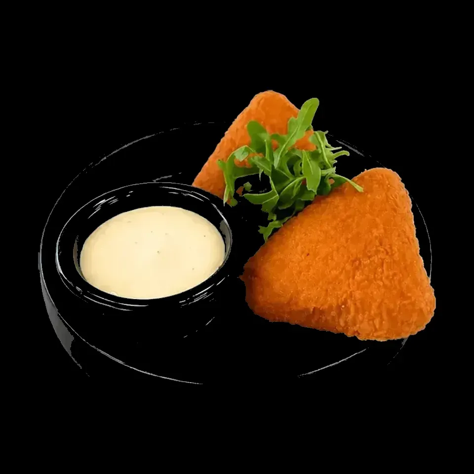 Fried cheese with fries and tartar sauce